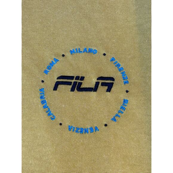 Mens FILA Vintage 90s Yellow Blue White Short Sleeve Striped Collared Shirt M - Picture 2 of 9